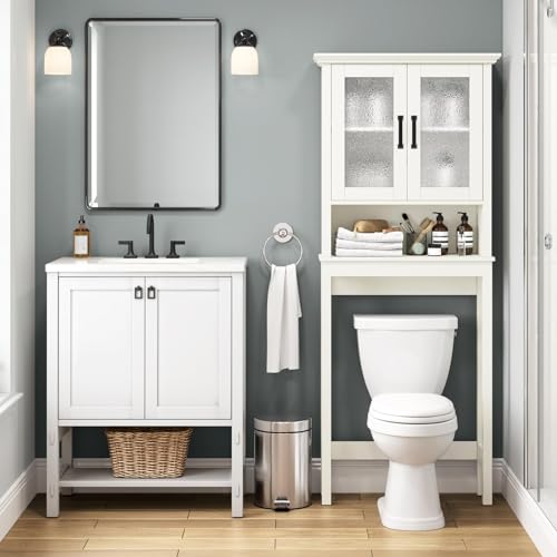 Espresso Over The Toilet Storage Cabinet with Glass Doors and Adjustable Shelf F658312