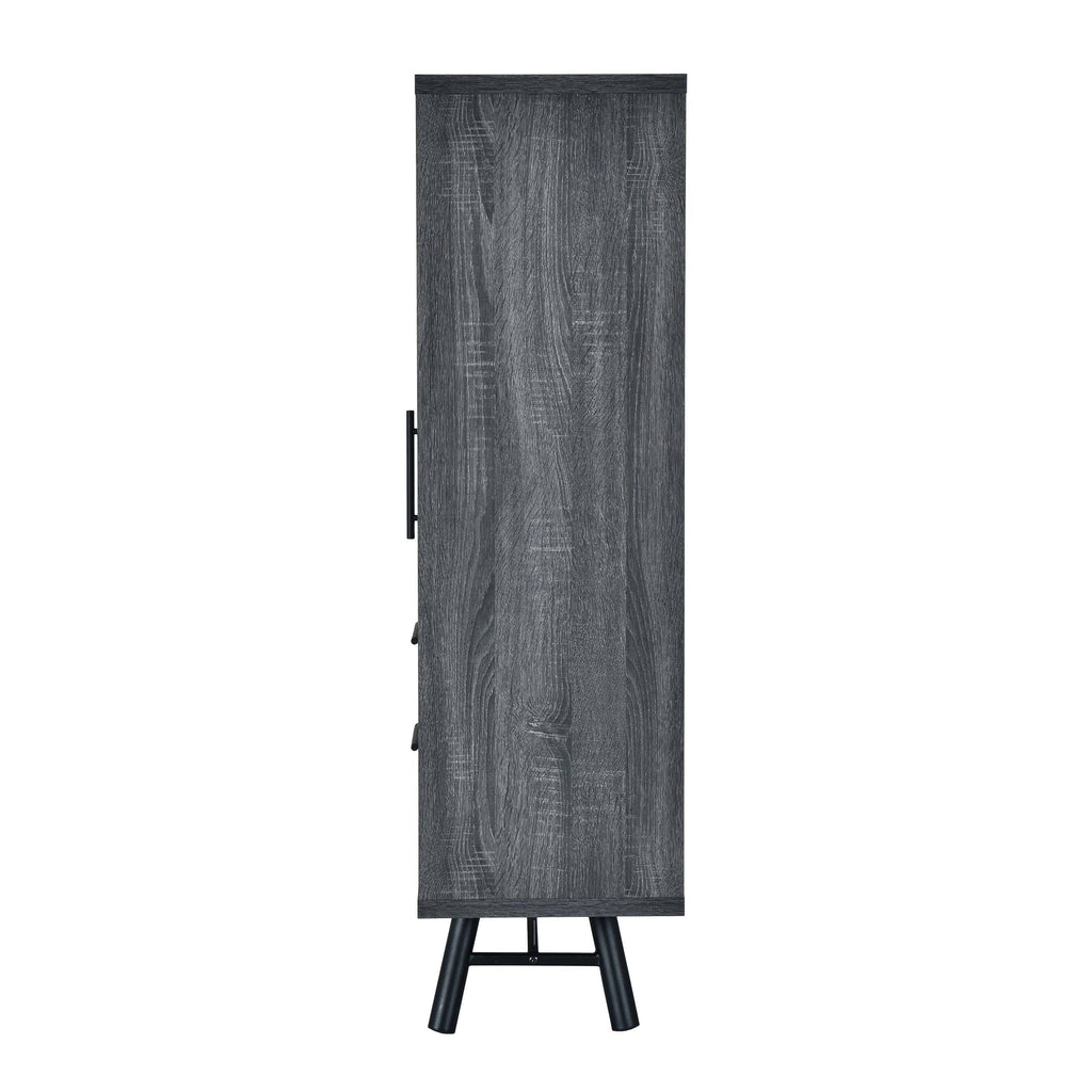 6 Shelf Cabinet Brown Oak Matte Black O733