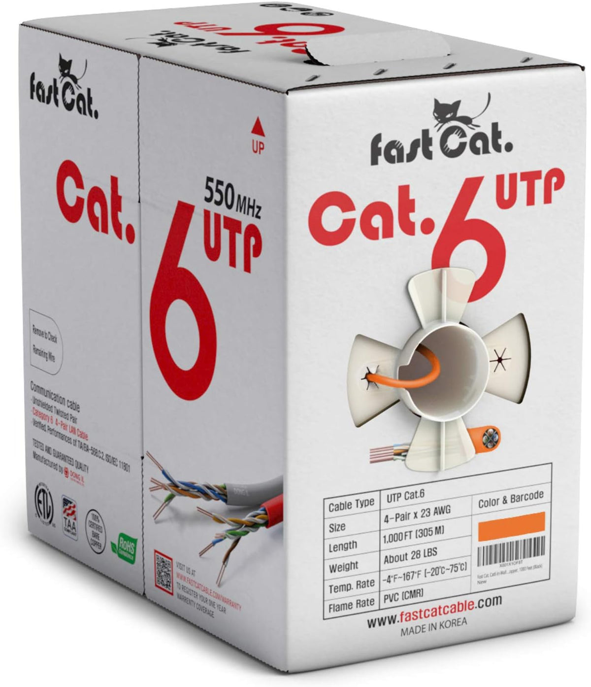 Cat6 Ethernet Cable 1000ft - 23 AWG CMR Solid Bare Copper UTP LAN Cable (Red) K9754