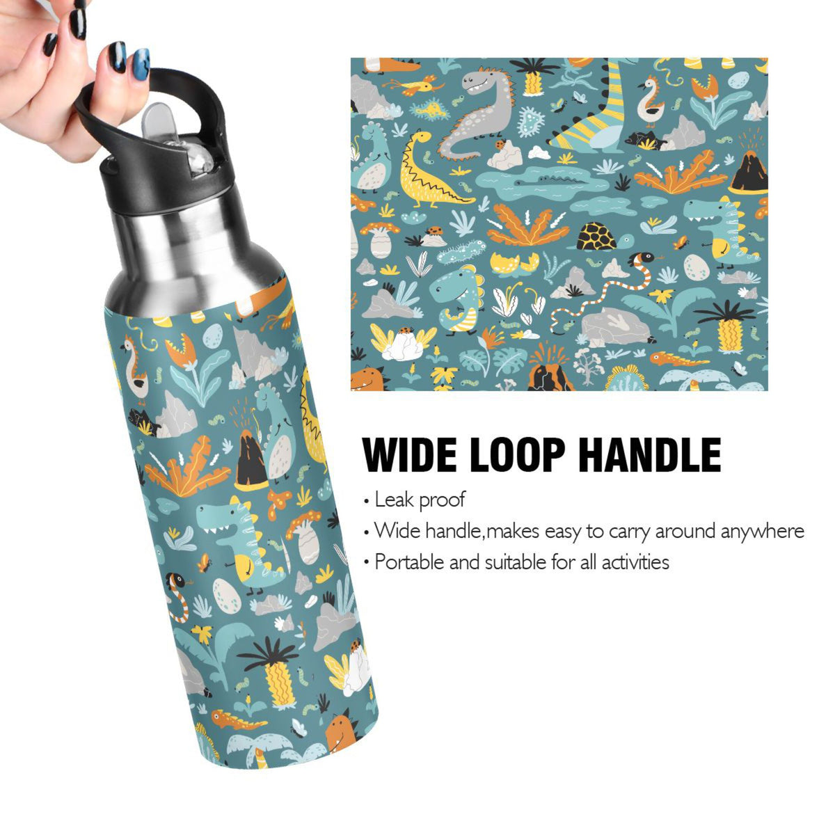 Green Stainless Steel Insulated Water Bottle with Straw Lid M223