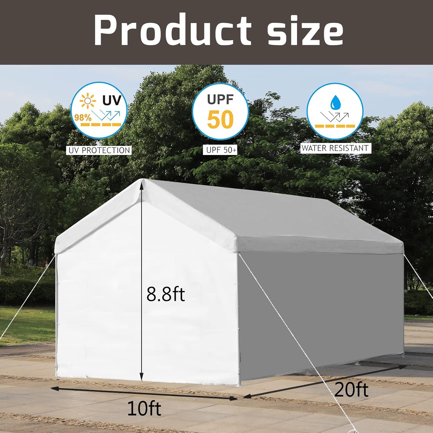 10x20 ft Heavy Duty Carport Car Canopy with Removable Sidewalls and Doors C758434