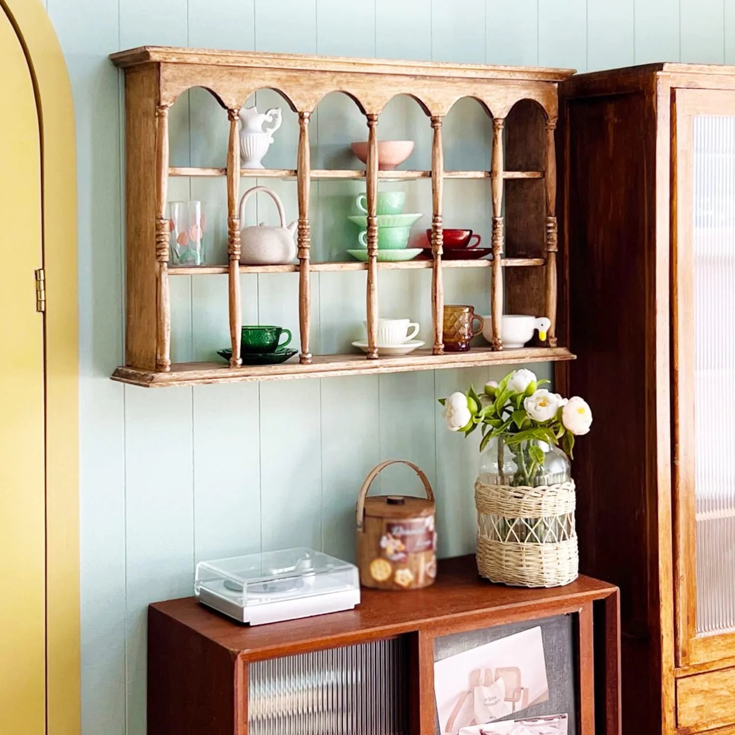 Walnut Color Miniature Wooden Wall Cabinet A2299