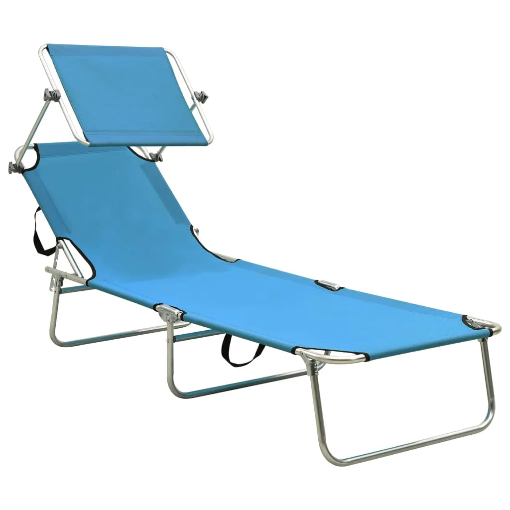 Folding Sun Lounger with Canopy Steel Turquoise and Blue E14109