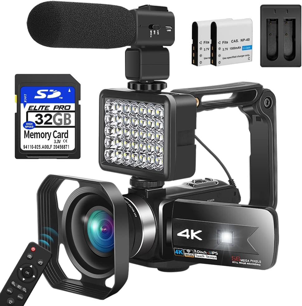 4K 56MP Camcorder with Microphone 16× Digital Zoom 3’’ Touch Screen and Remote Control Z9926