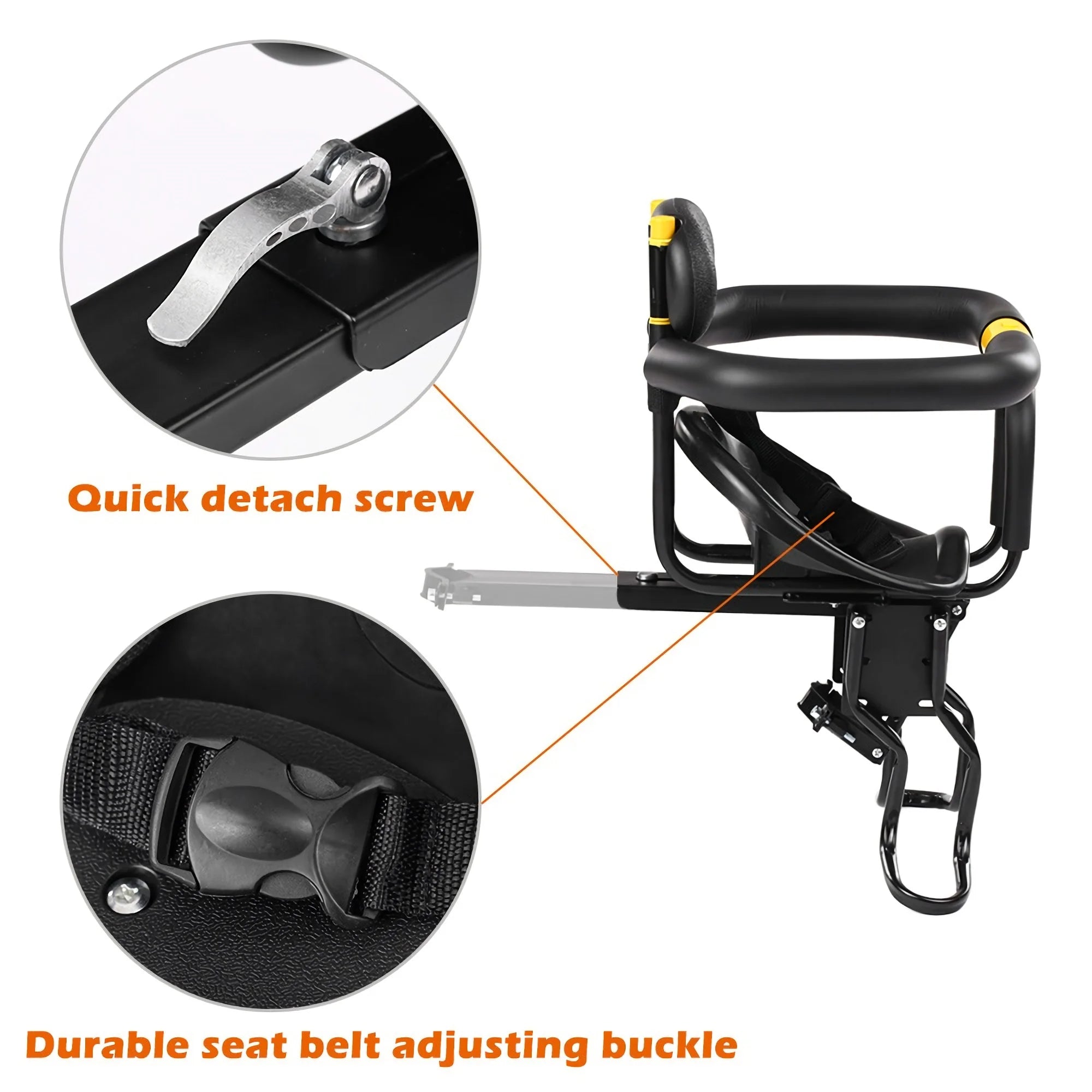 Children Safety Bicycle Seat Carrier with Back Rest, Foot Pedals J7246