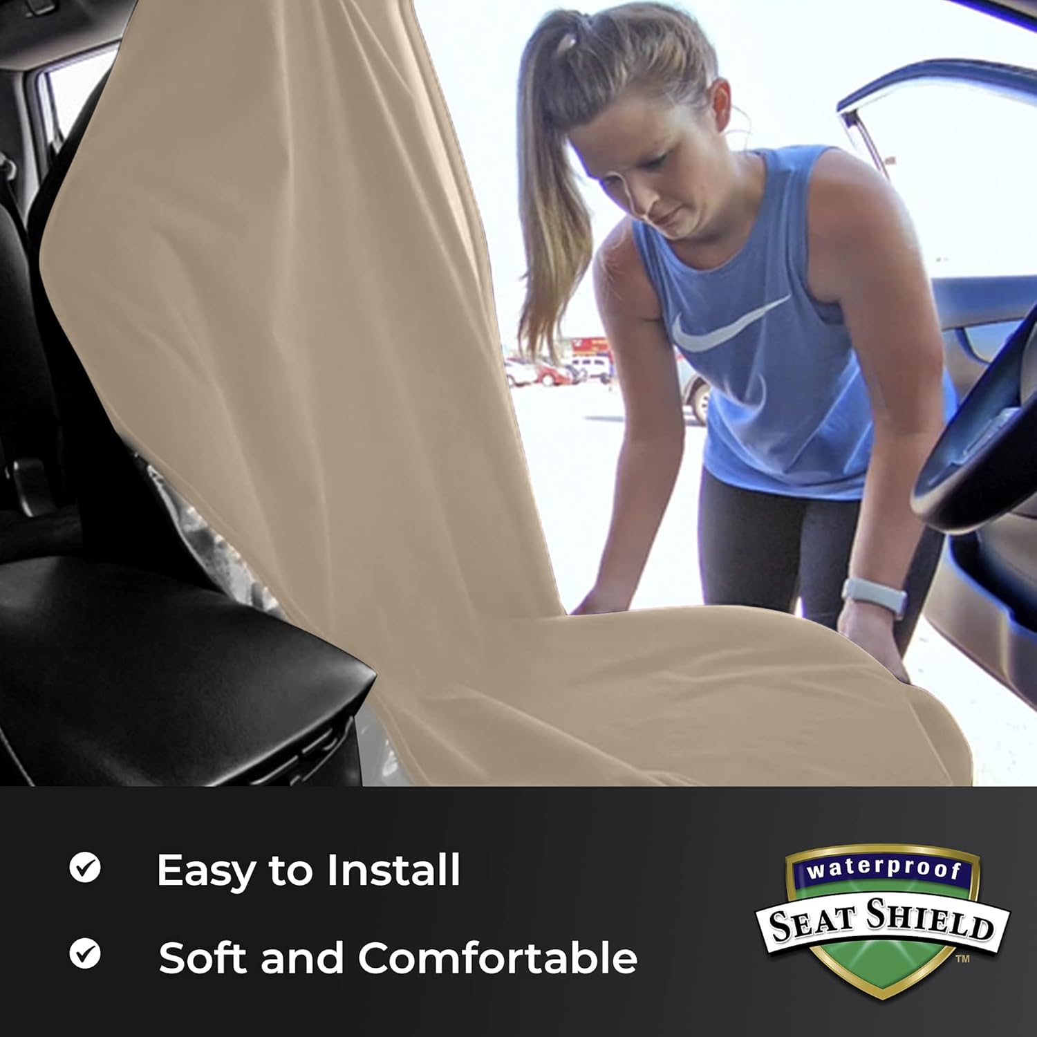 Tan Non-Slip Removable Car Seat Cover Pack of 2 F510