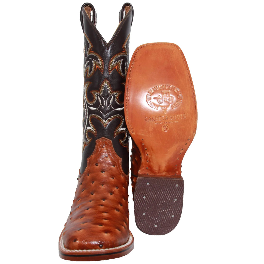 Men’s Genuine Leather Ostrich Print Square Toe Cowboy Boots S129