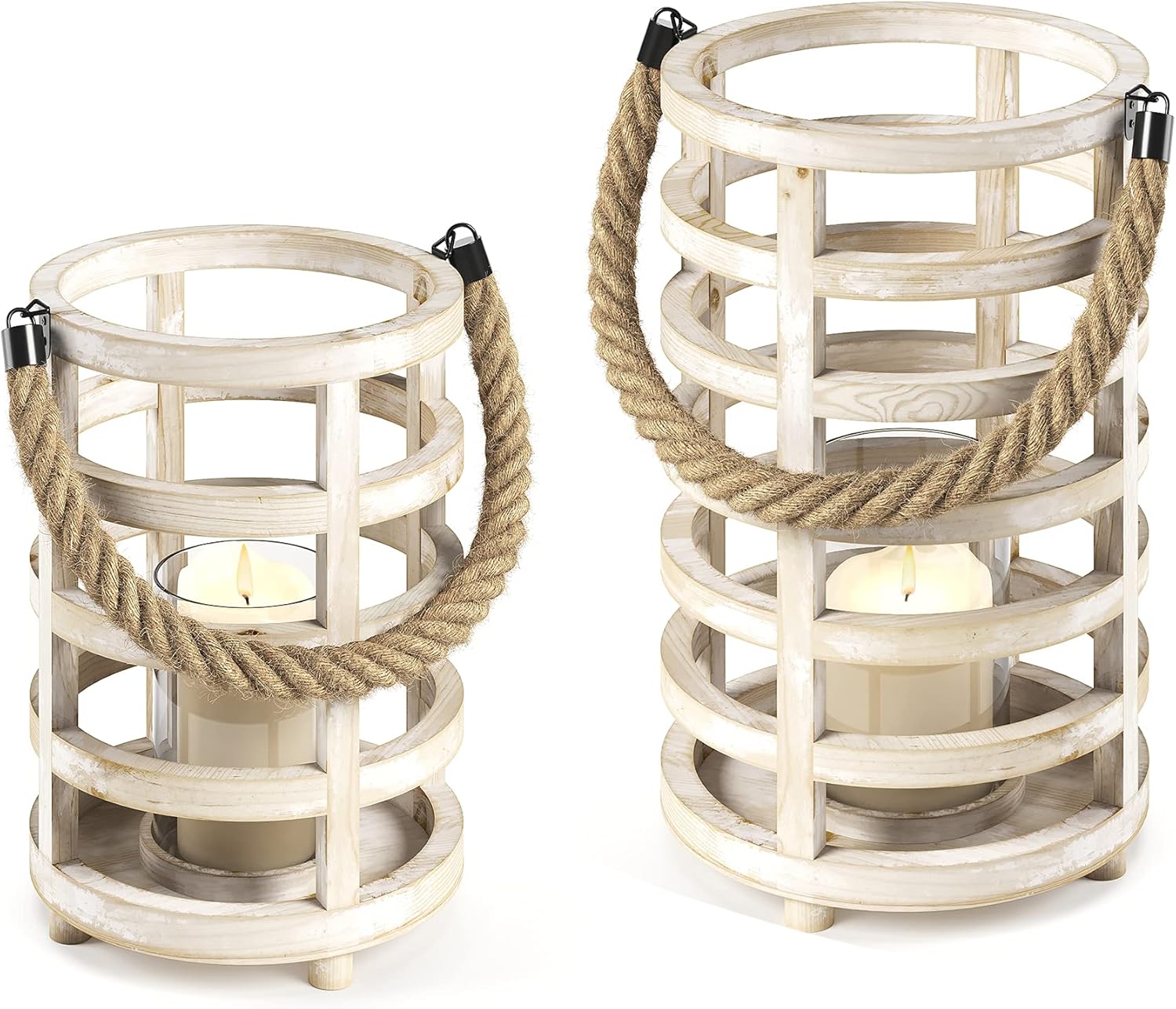 Whitewash Wooden Lantern Candle Holders, Set of 2 P751836
