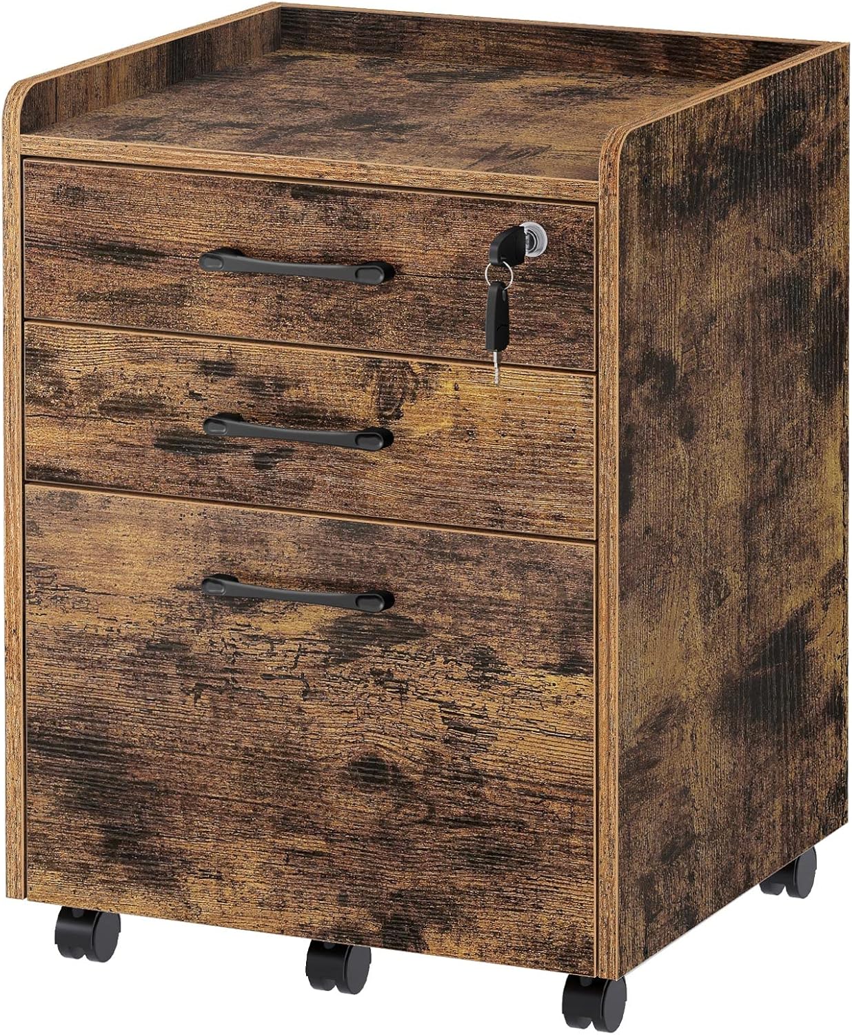 Black Rolling 3 Drawer File Cabinet with Lock O9021