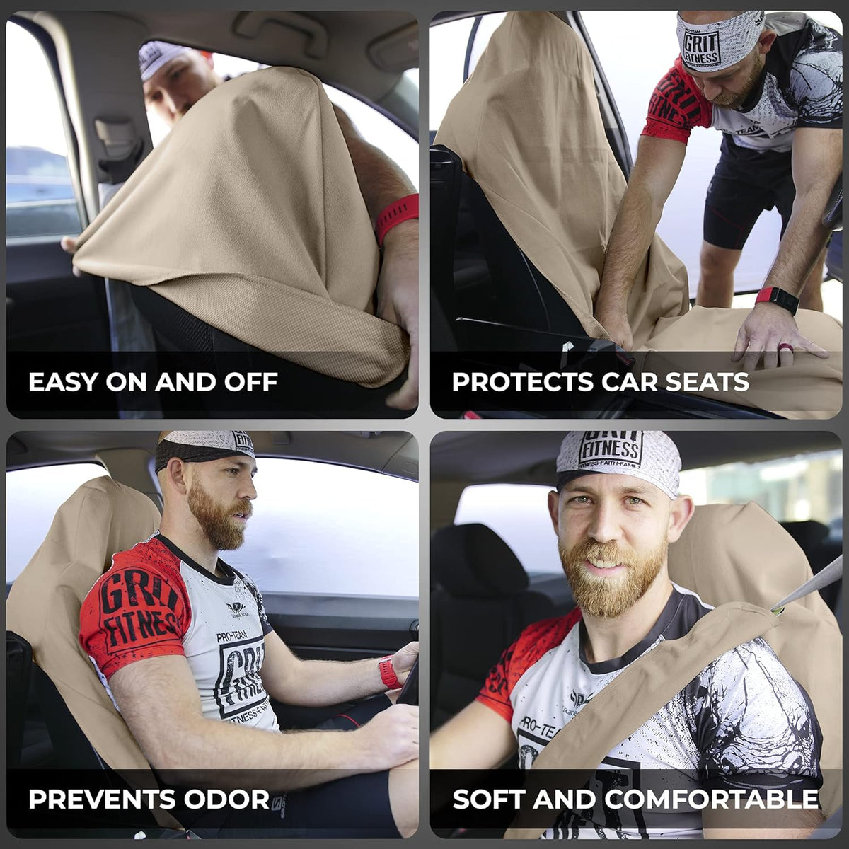 Tan Non-Slip Removable Car Seat Cover Pack of 2 F510
