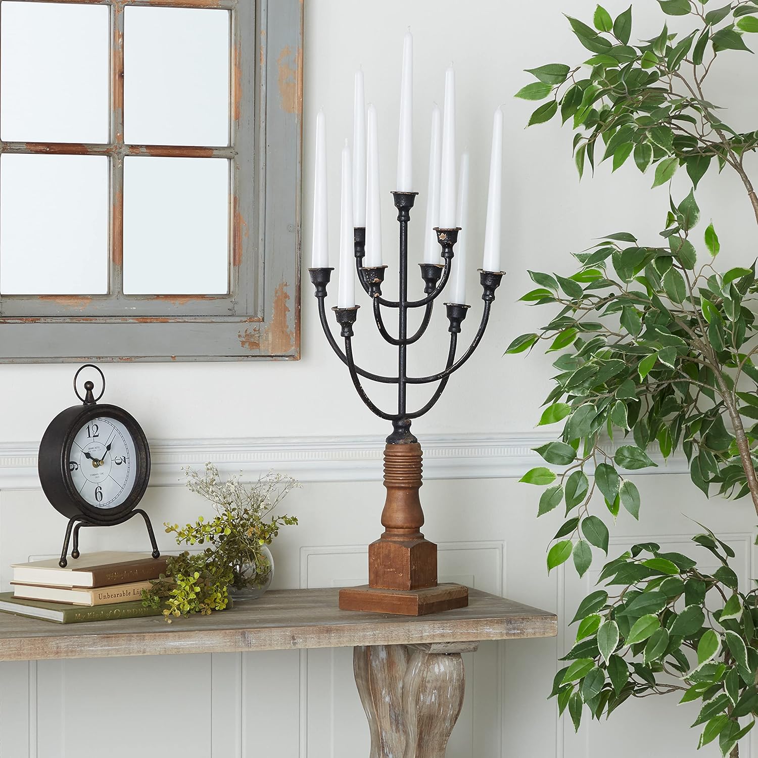 White Iron Candelabra Holds 10 Pillar Candle Holders H104