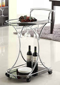Chrome Metal Black Glass Serving Cart O22078