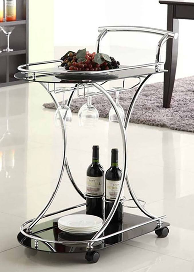 Chrome Metal Black Glass Serving Cart O22078