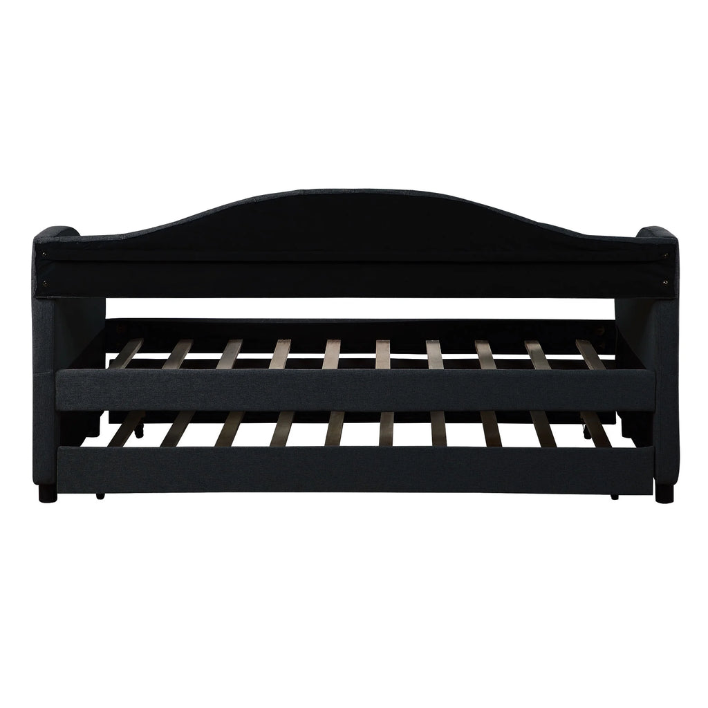 Dark Gray Wood Tufted Twin Size Daybed with Trundle S134