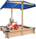 Kids Sandbox with Cover Wooden Outdoor Sandbox with Canopy Black G124898