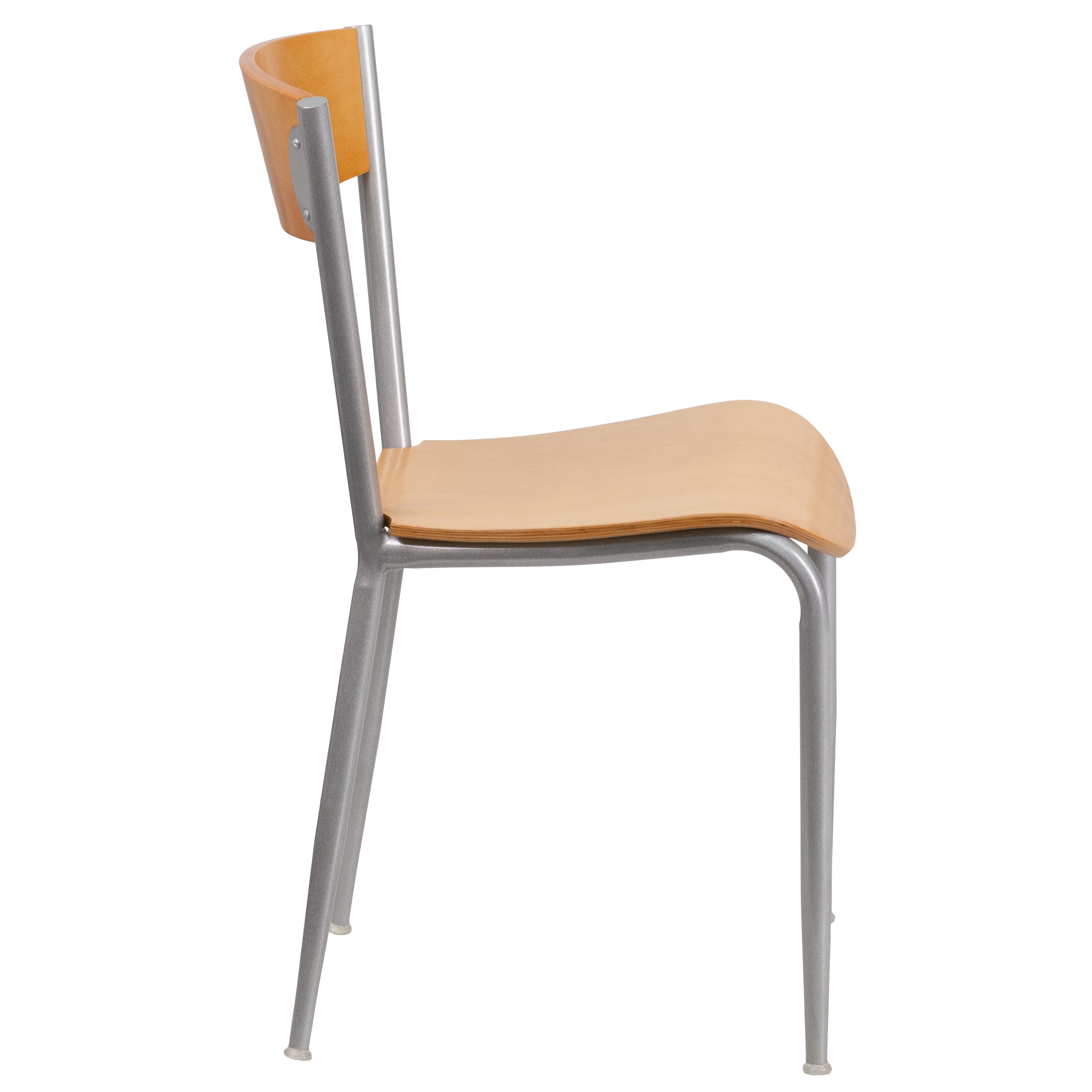 2 Pack Silver Metal Restaurant Chair with Natural Wood Back and Seat R824749