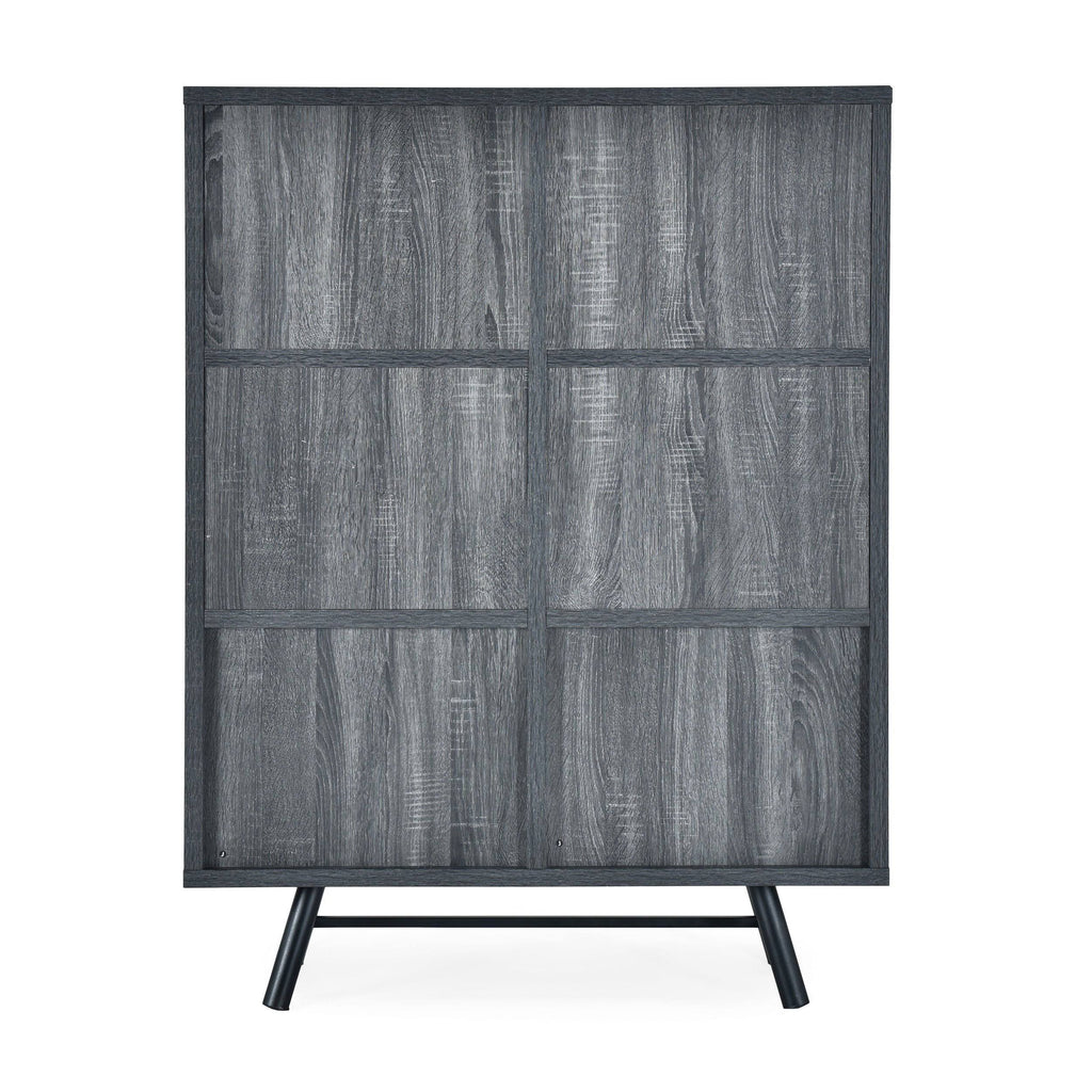 6 Shelf Cabinet Brown Oak Matte Black O733