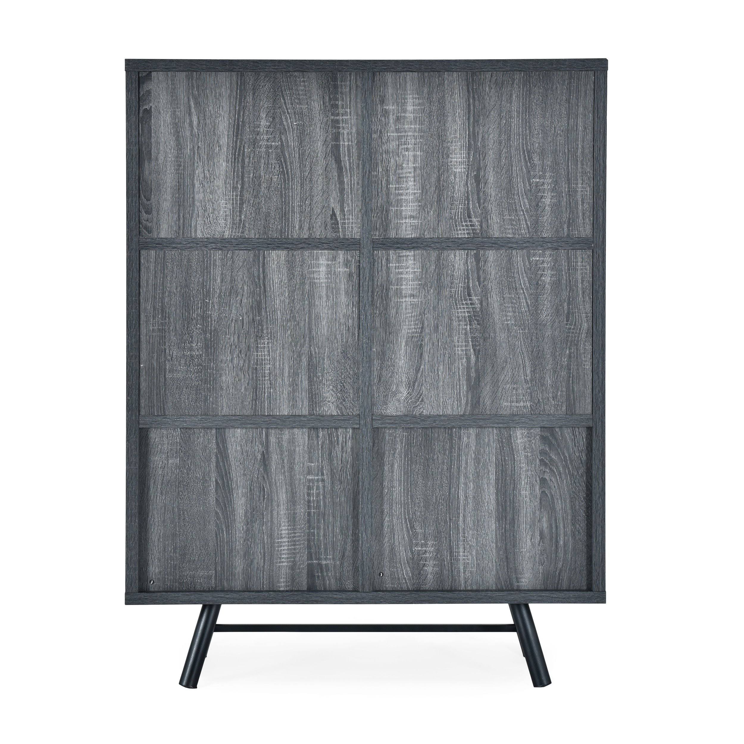 6 Shelf Cabinet Brown Oak Matte Black O733