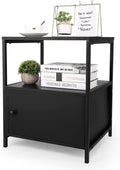 Rustic Brown 3-Tier Nightstand with Steel Frame and Cabinet Door U10771