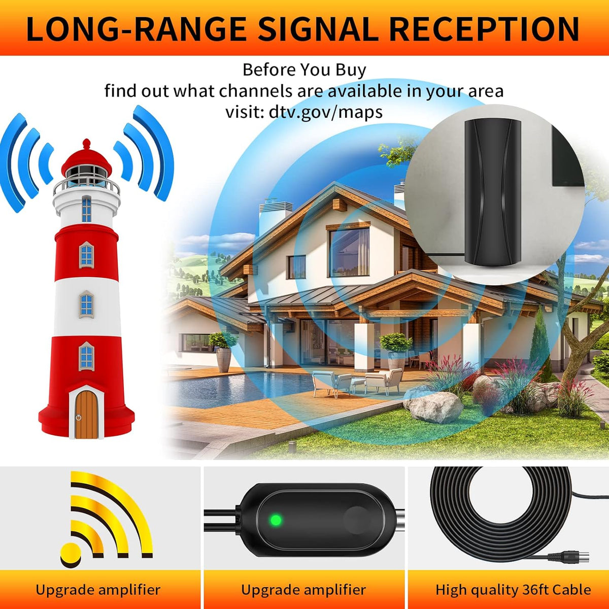 Digital TV Antenna with 36FT Coaxial Cable U89224