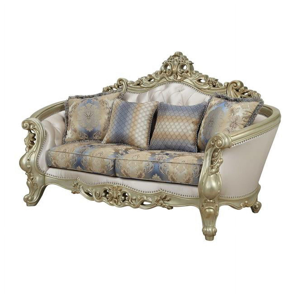 Antique White Fabric Poly-Resin Loveseat with 4 Pillows B903