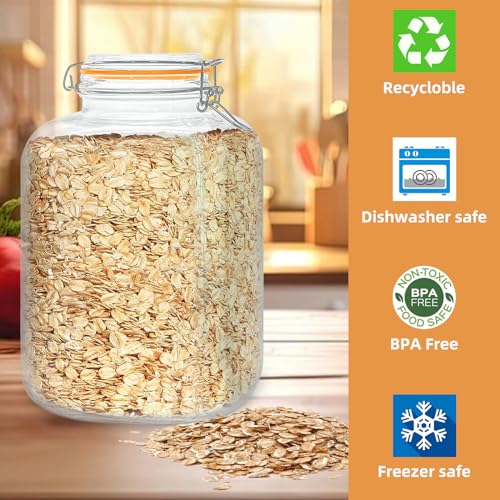5 Pack 128oz Glass Jar with Airtight Lids, 1 Gallon Wide Mouth Glass Mason Jar P903067