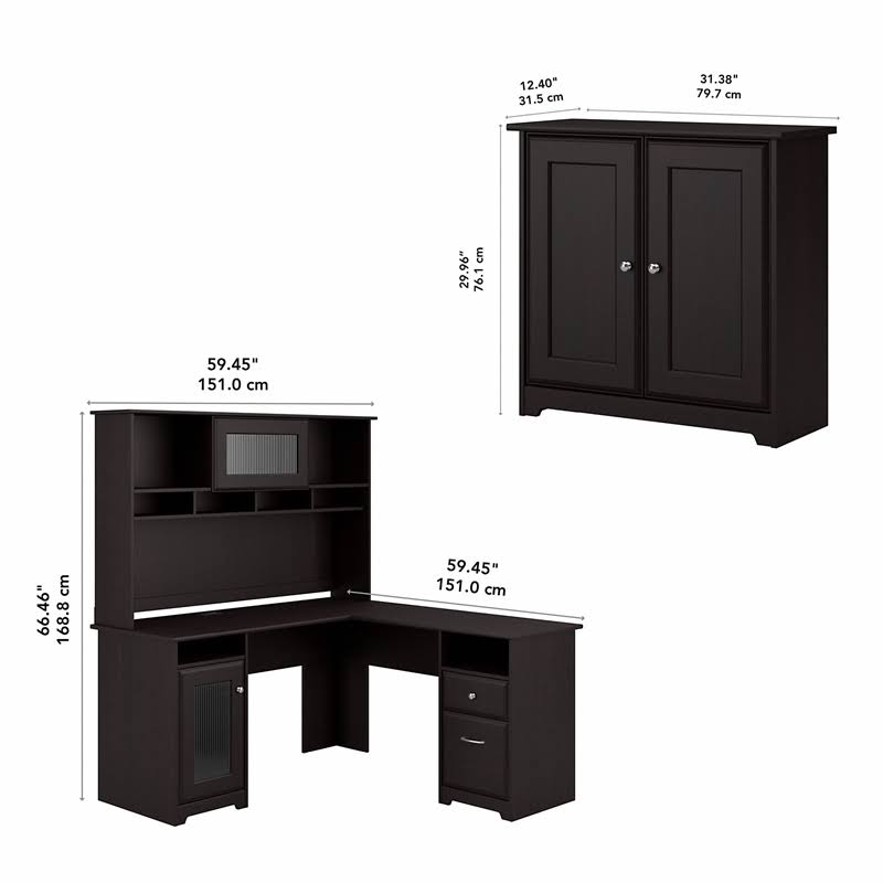 L Shaped Desk with Hutch and Low Storage Cabinet Y530095