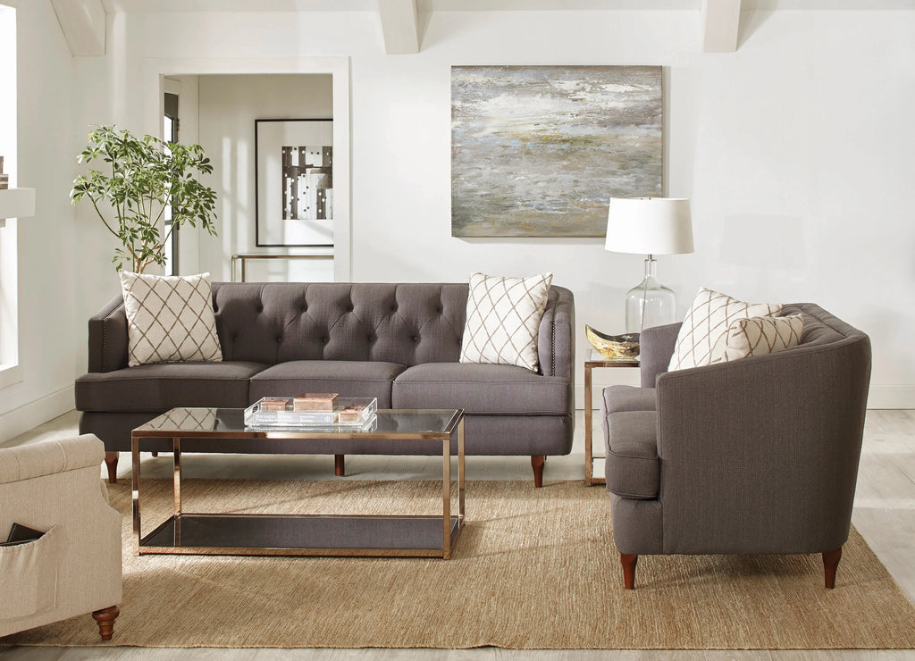 Grey and Brown Tufted Tight Back Sofa Q31964