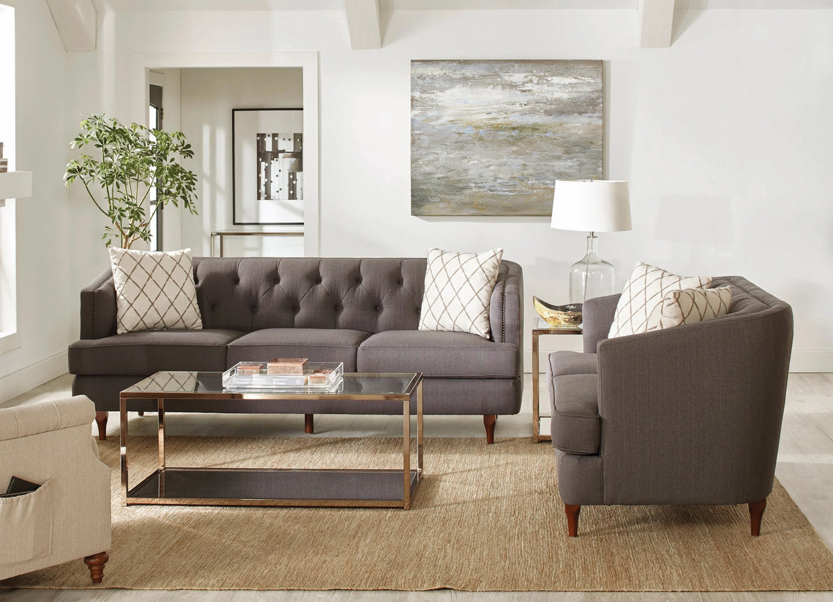 Grey and Brown Tufted Tight Back Sofa Q31964