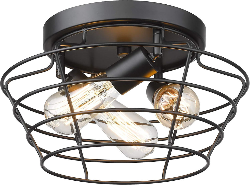 Vintage Black Metal Cage Ceiling Light Fixture H90461