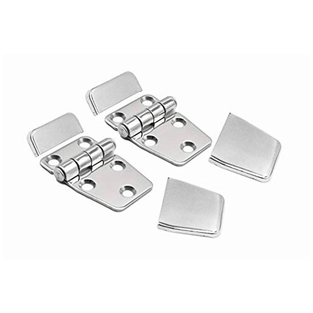 Pair of 316 Stainless Steel Short Sided Strap Hinges with Cover Caps G51929