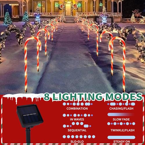 2PK 12 PCS 8 Modes Solar Candy Cane Lights 15FT J987