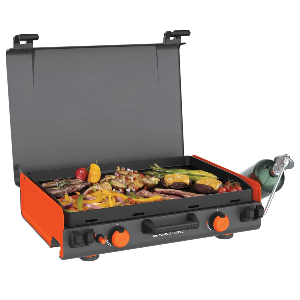 20"x14" 2-Burner Propane Camping Griddle with Latching Hood O840201