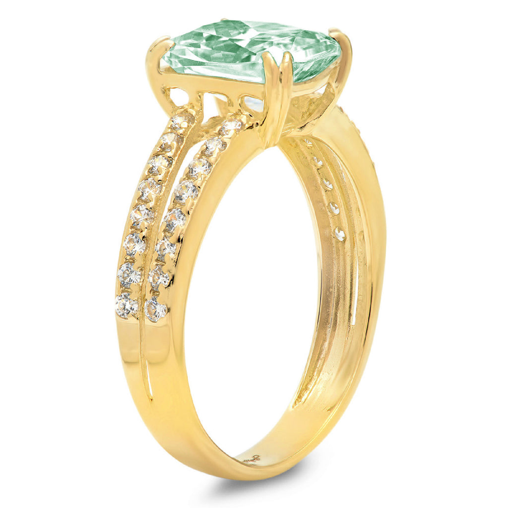 3.96ct Cushion Cut VVS1 Green Simulated Diamond Solid 18k Yellow Gold Solitaire Ring Size 3.5 I3794