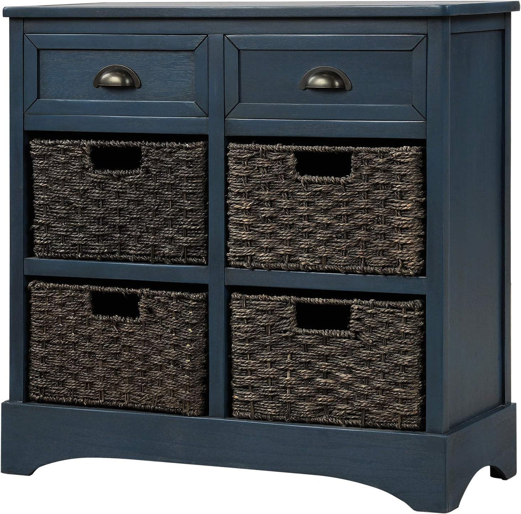 Wicker Storage Cabinet with 2 Drawers, Antique Navy Z8396