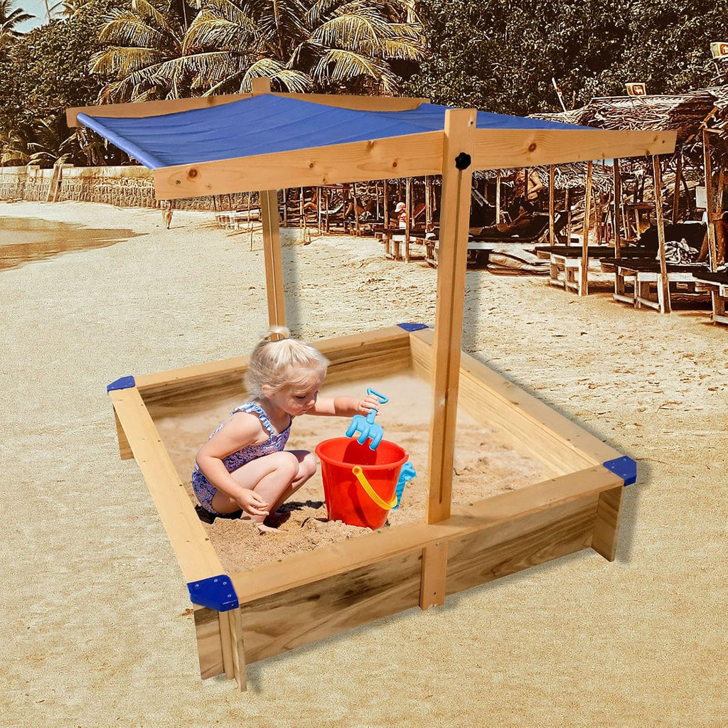 Kids Sandbox with Cover Wooden Outdoor Sandbox with Canopy Black G124898