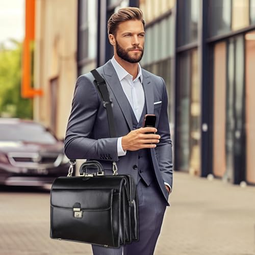 Leather Briefcase with Lock Attache Case 15.6 Inch Laptop Doctor Bag K6100