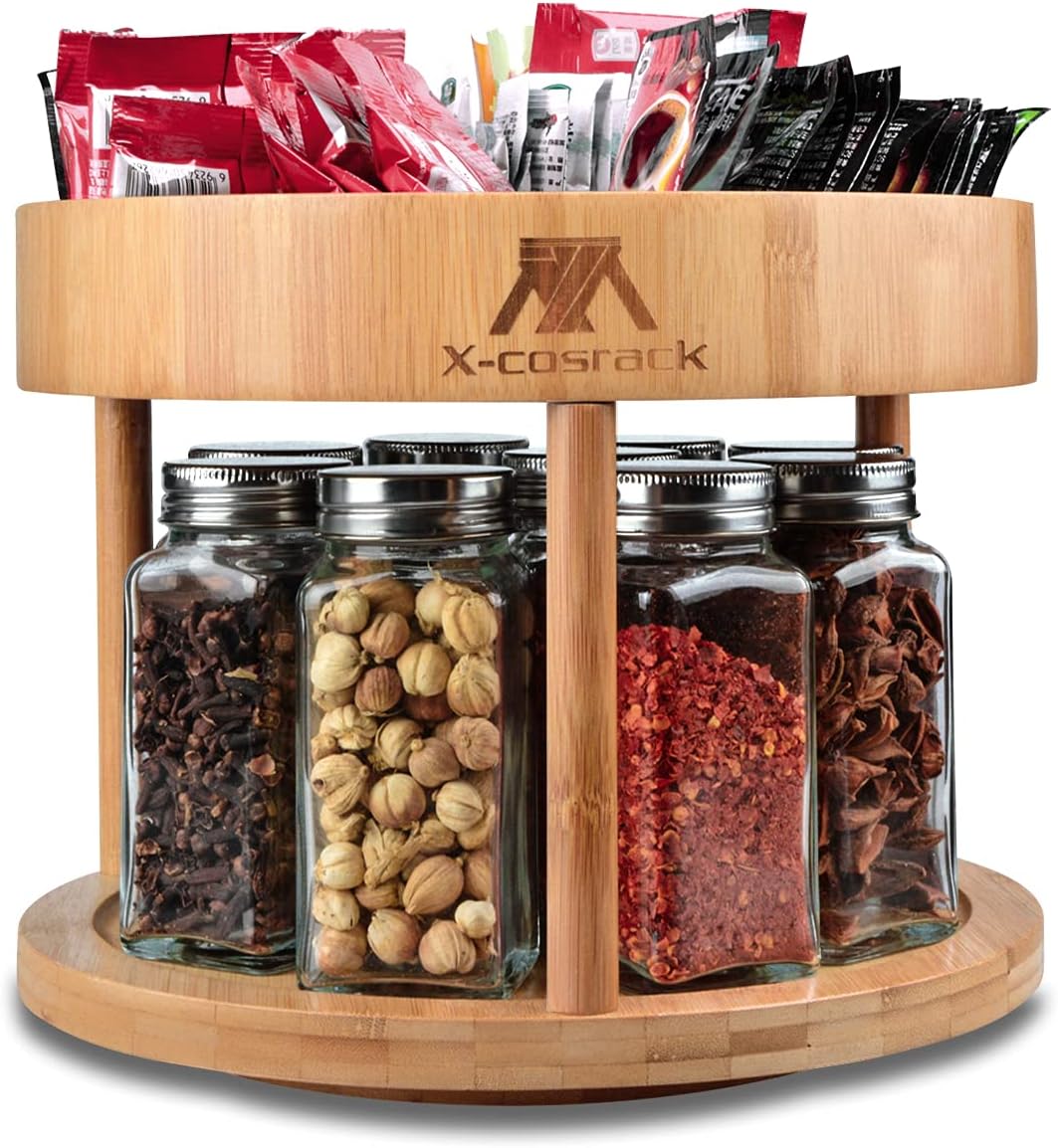 Bamboo 2-tier Lazy Susan Turntable Spice Rack Organizer G19056