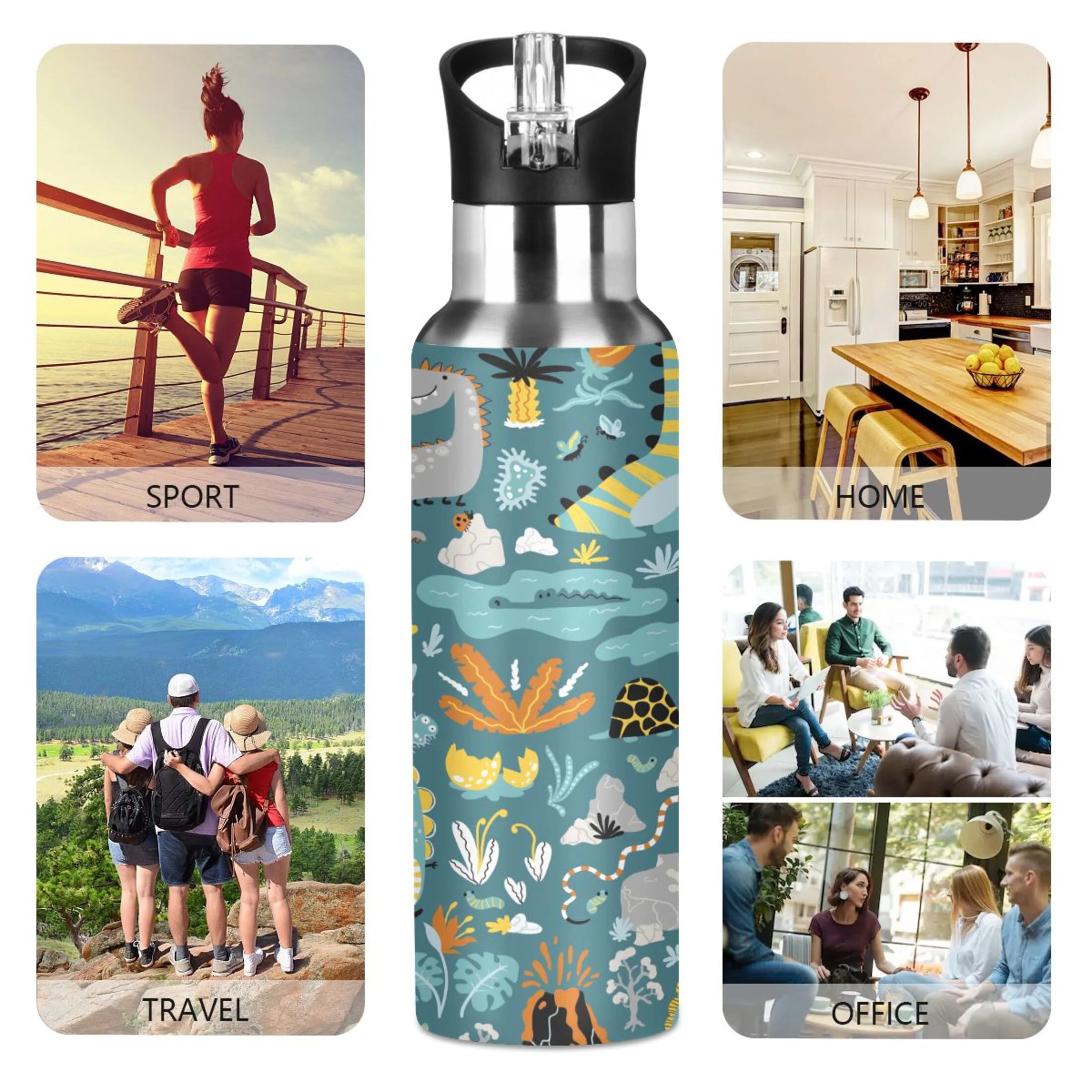 Green Stainless Steel Insulated Water Bottle with Straw Lid M223
