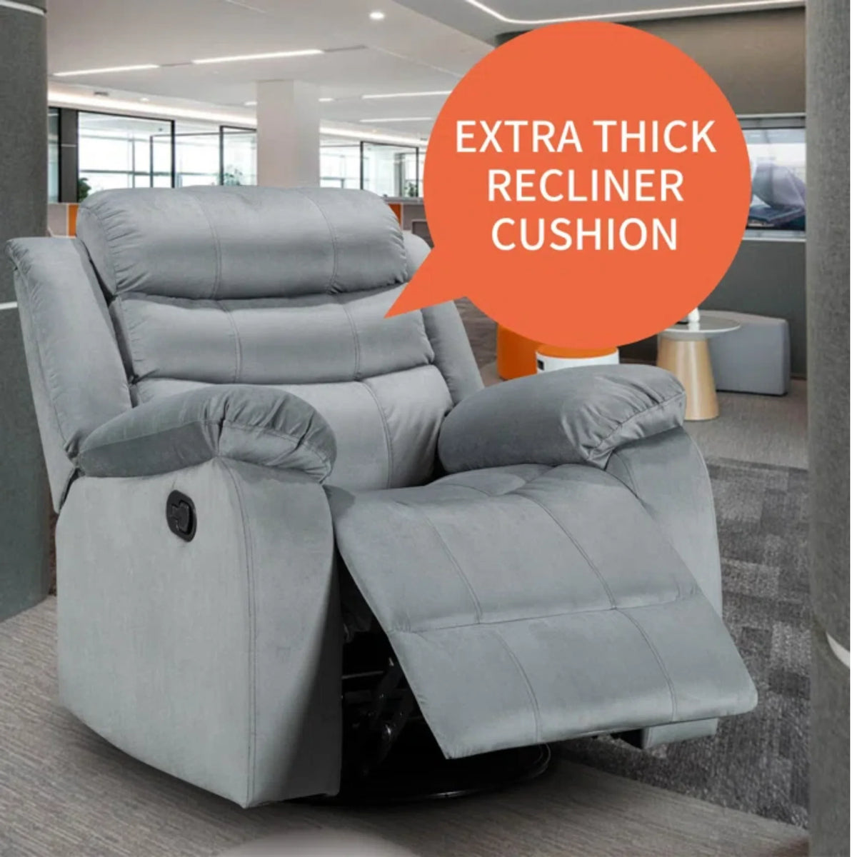 Gray Velvet Swivel Rocking Recliner Chair F129