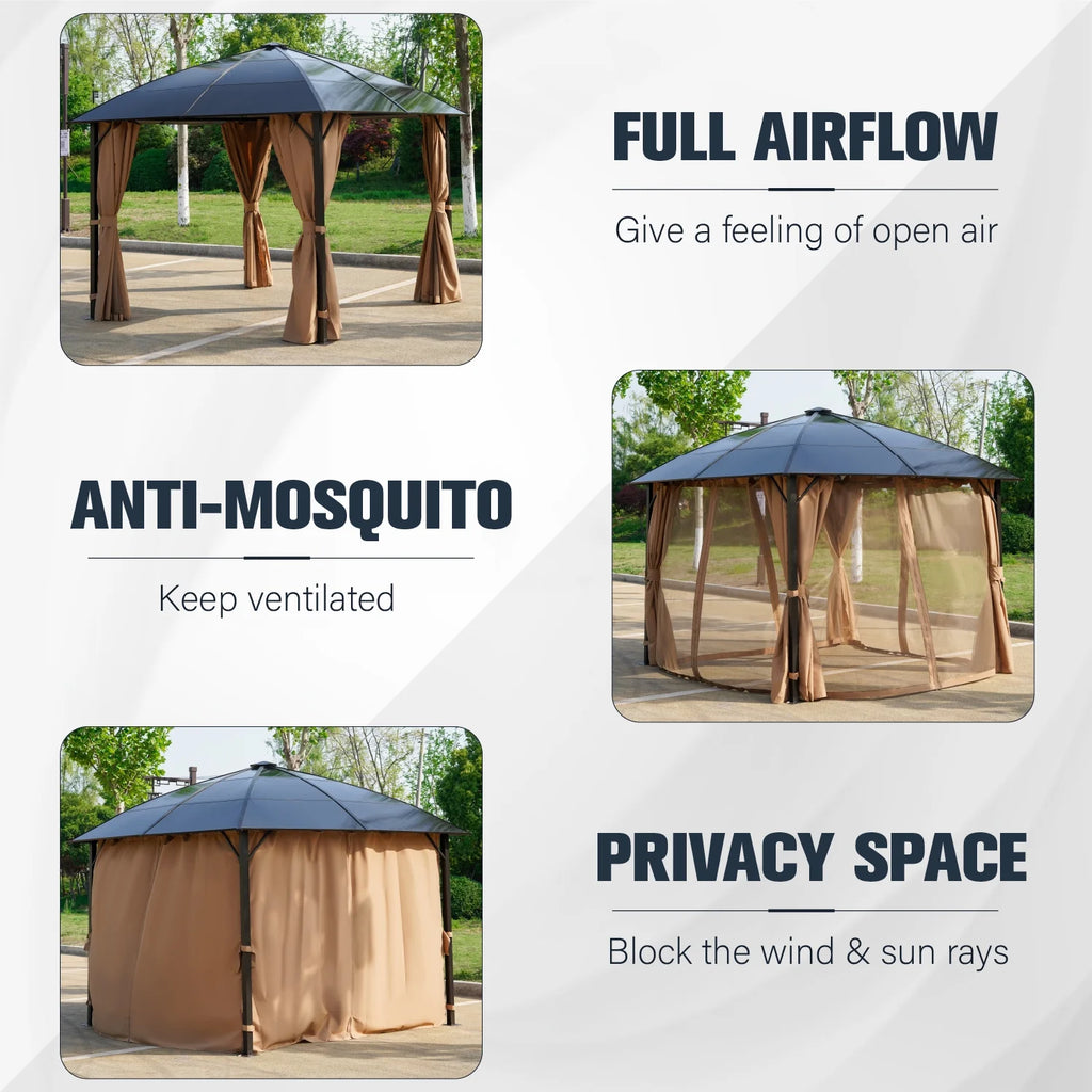 10' x 10' Outdoor Hardtop Gazebo with Netting and Curtains A8768