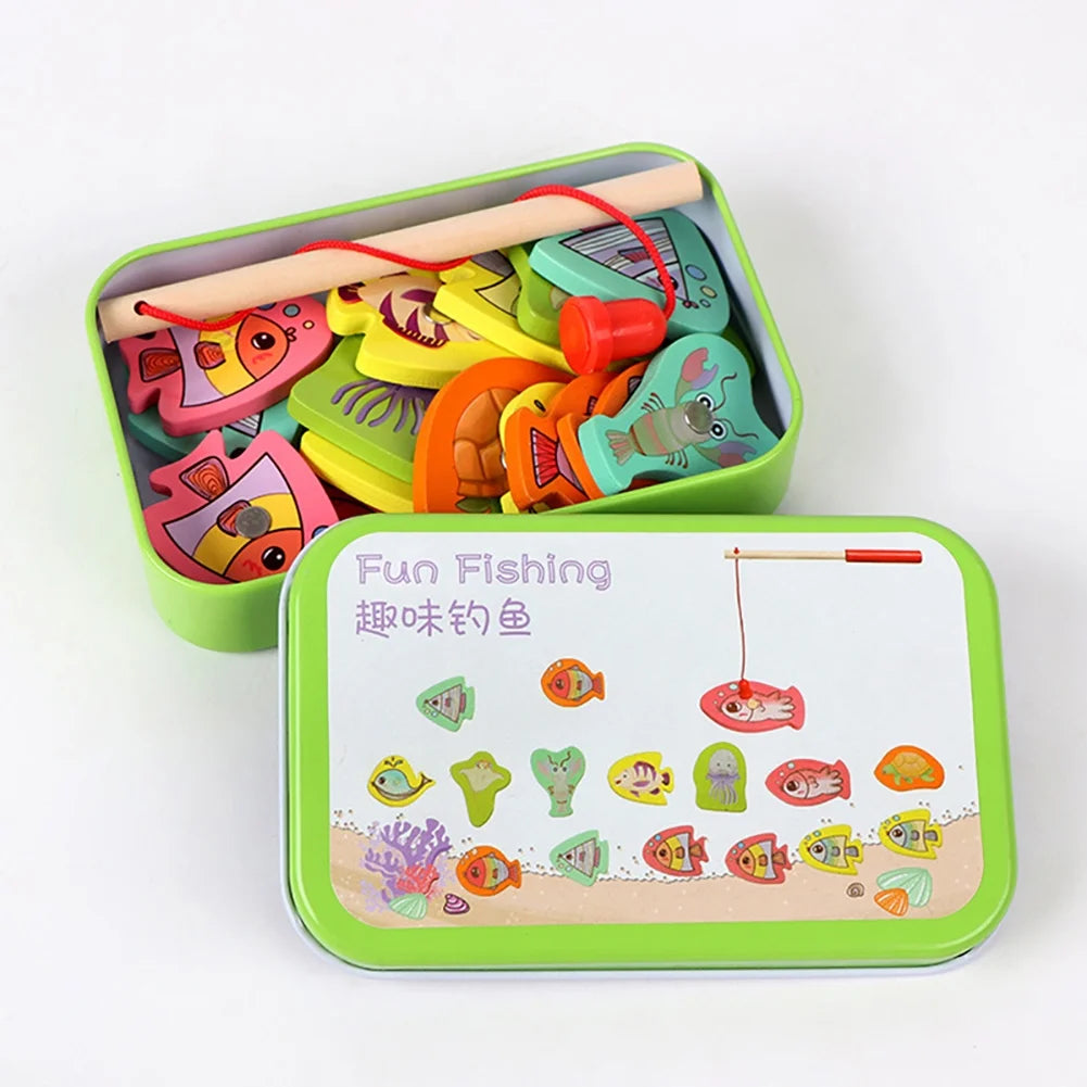 15pcs Wooden Magnetic Fishing Toy with 15 Fish and 1 Rod K5073