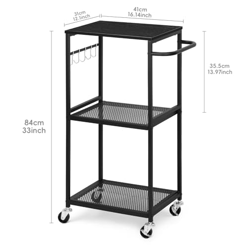 3 Tier Mesh Utility Storage Cart with Wood Look Top and Metal Frame O4260