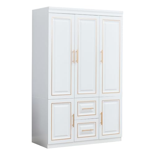 White Wood Storage Closet with Doors and Hanging Rod G2507
