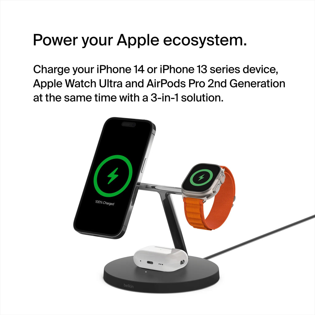 Black 3-in-1 Wireless Charging Stand for iPhone, Apple Watch, AirPods E821