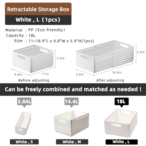 White 3PCS 3.84L Retractable Plastic Storage Bins with Handles G408043