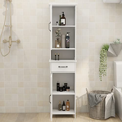 Tall Bathroom Storage Cabinet with Open Shelves and Drawer A3285