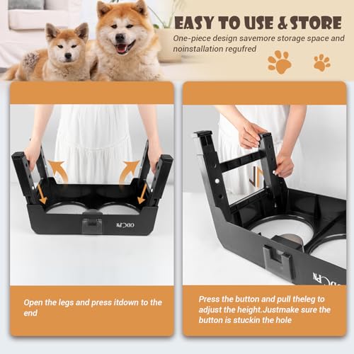 6 Height Adjustable Raised Dog Bowls with 2 Stainless Steel & 1 Slow Feeder Dog Food Bowls, Non-Slip Dog Food Stand with Catchment Drawer L79192