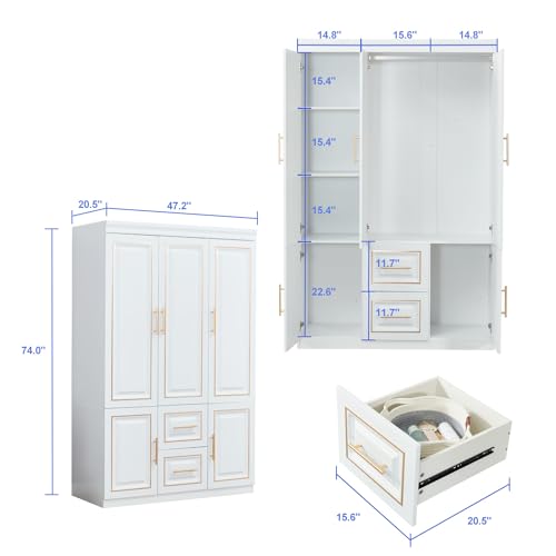 White Wood Storage Closet with Doors and Hanging Rod G2507