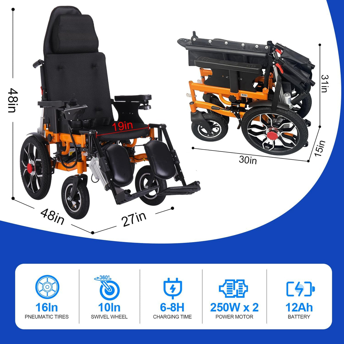 Lightweight Foldable Electric Wheelchair with Headrest M597943